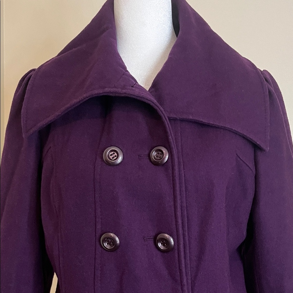 Guess Women's Dark Purple Pea Coat Size L - Picture 2 of 8
